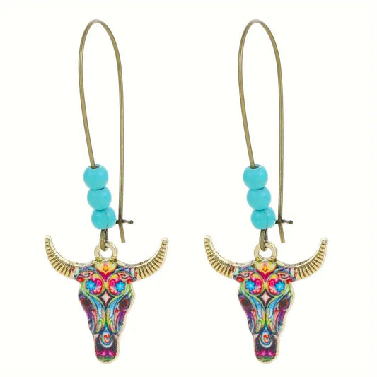 Tribal Western Bull Skull  Earrings