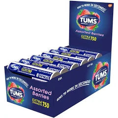 Tums Antacid Extra Strength Chewable Tablets, Assorted Berries - 12 Rolls